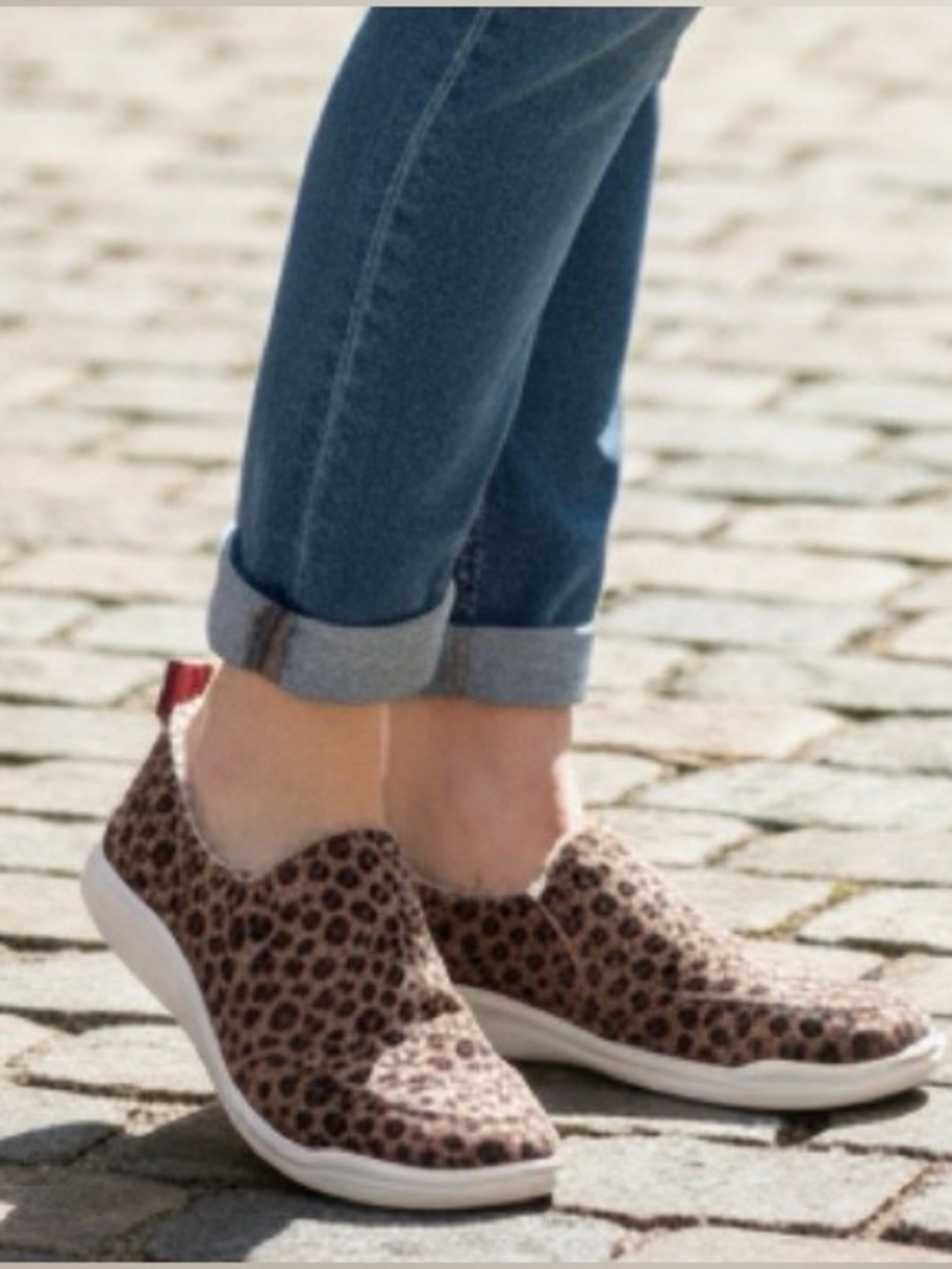 NWT-Vionic Women's Leopard-Print Slip-On Sneakers in Tan, Black and White